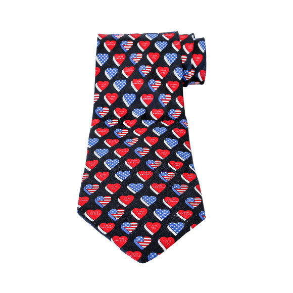 VTG Savile Row I Love American Heart Flag Silk Tie Grandpa Patriotic USA Made - Picture 1 of 13